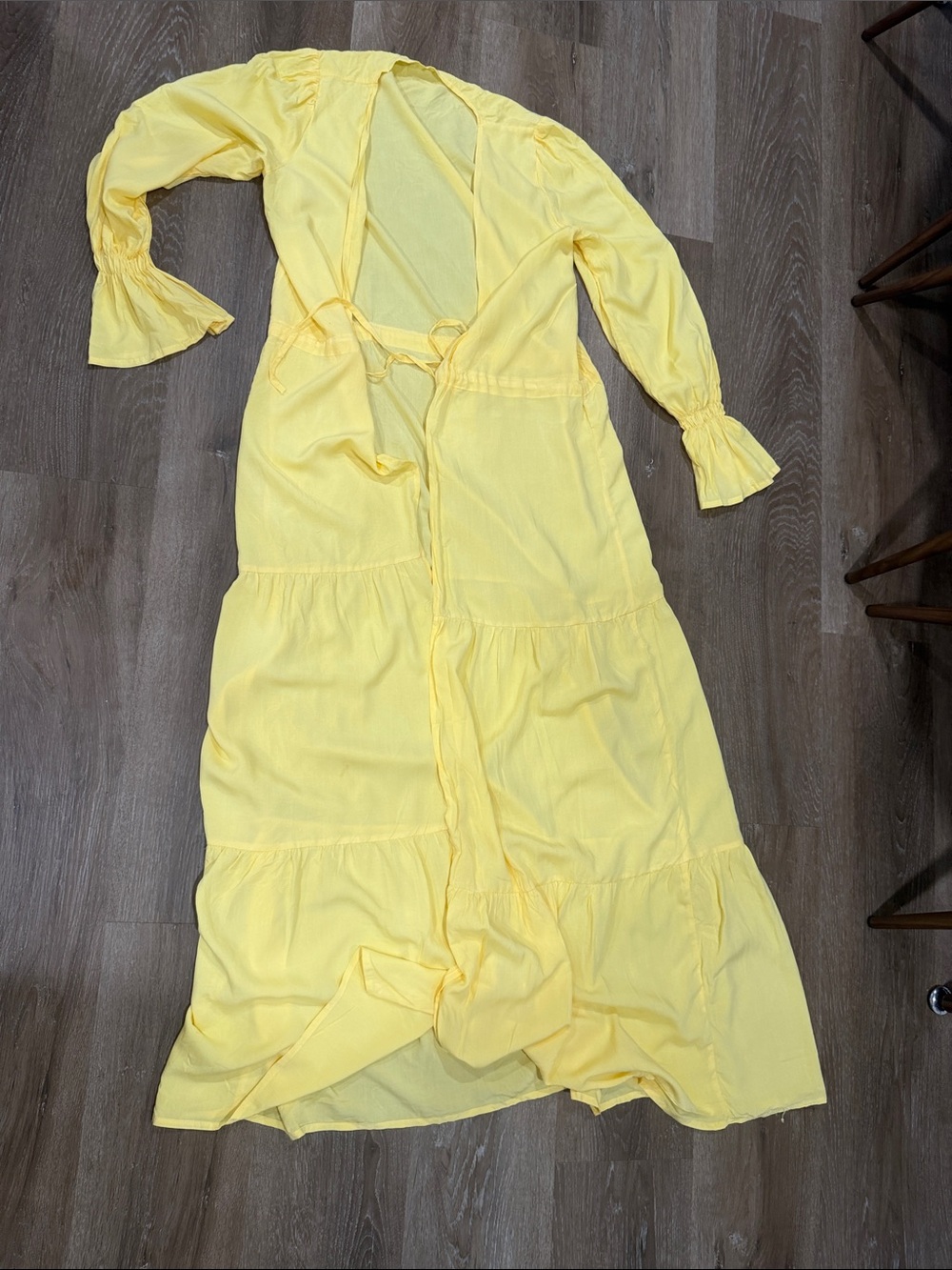 Women's Yellow Tiered Maxi Dress with Tie Waist